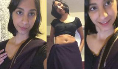 NRI Girl In Black Saree & Pussy Fucking With Dildos